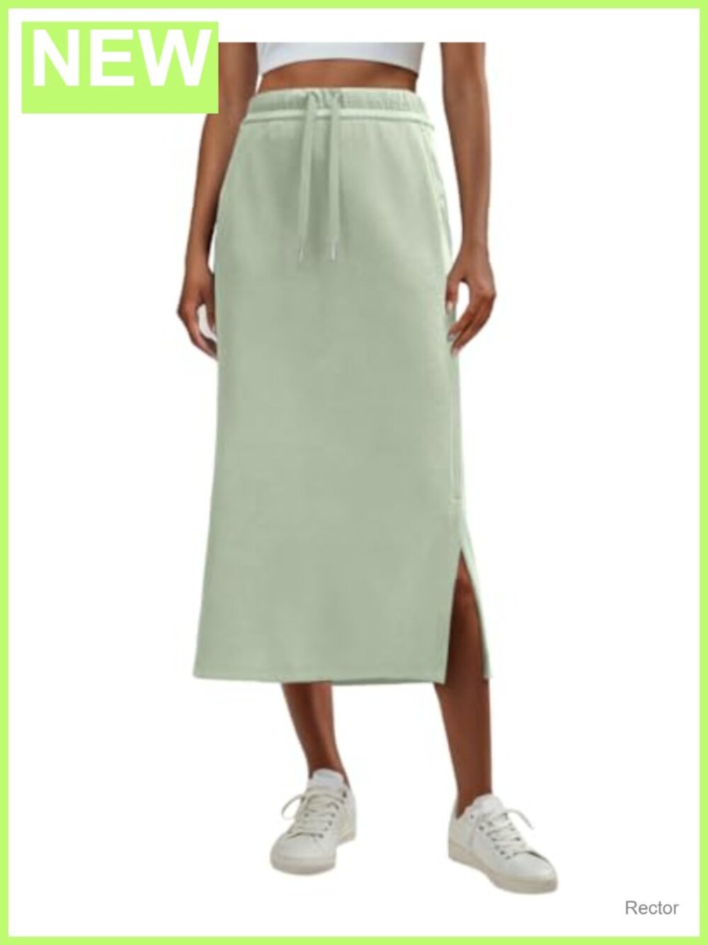 High Waisted Maxi Skirt Side Slit Pockets Stretch Casual